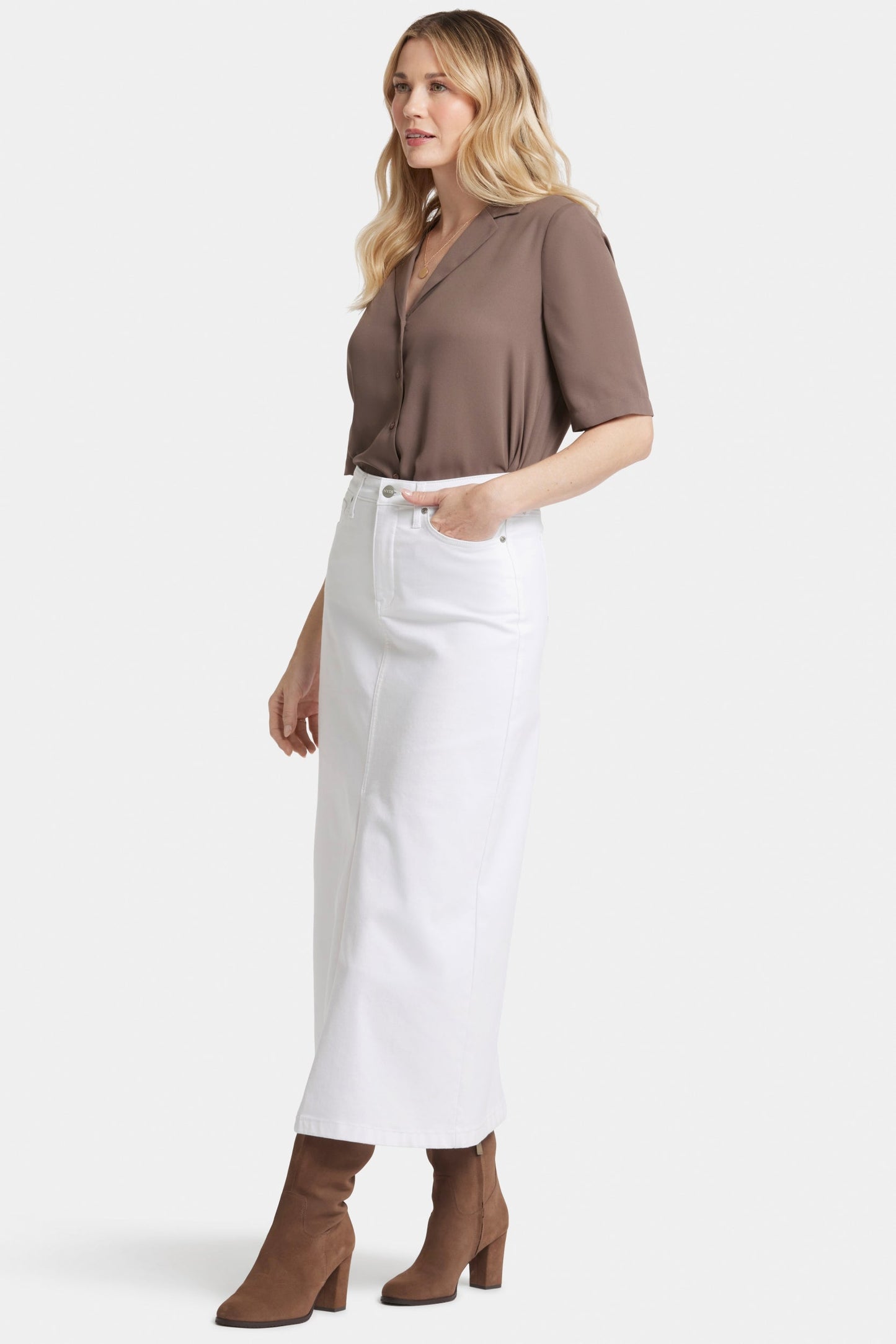 Lange Rok met hoge taille en een split | Wit