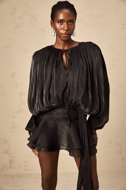 Fully Pleated Ruffled Mini Dress